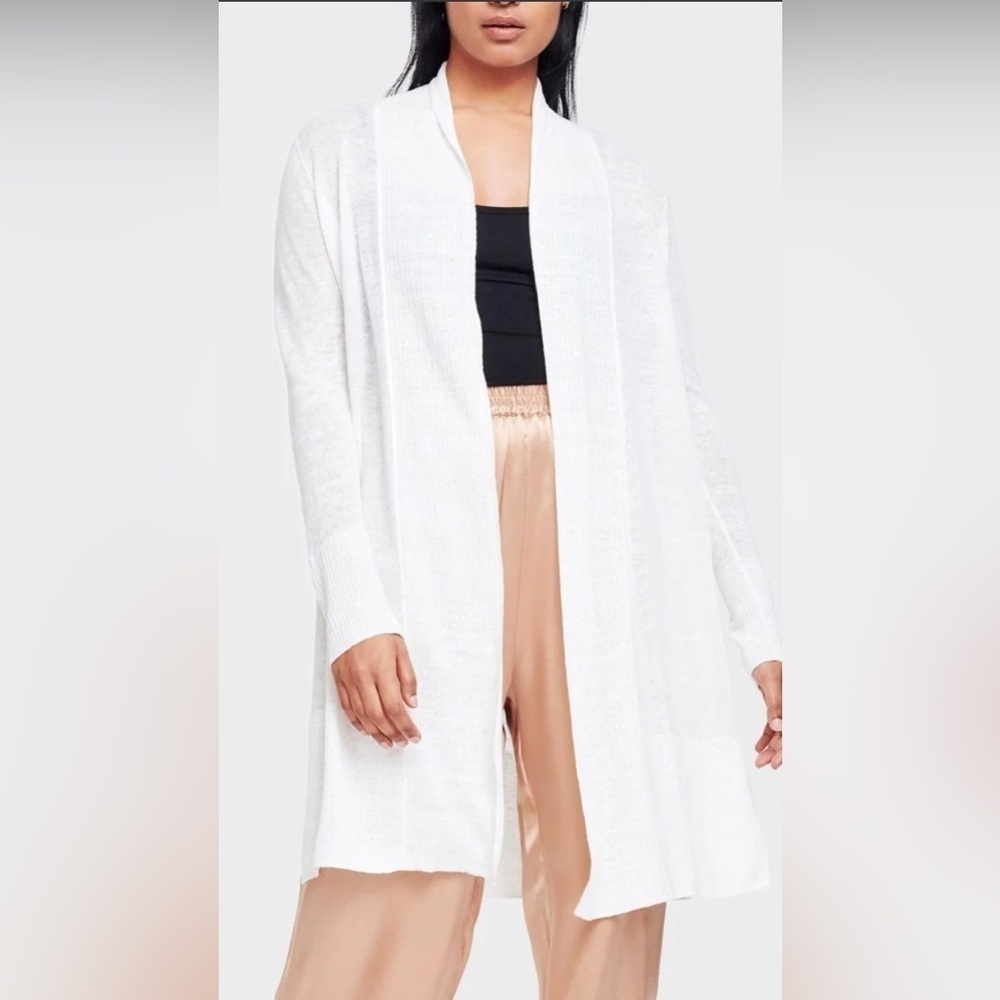 NWT White + Warren Long Open Cardigan White Size Medium